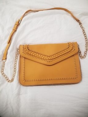 Moda Luxe Braided Flap Crossbody in Mustard